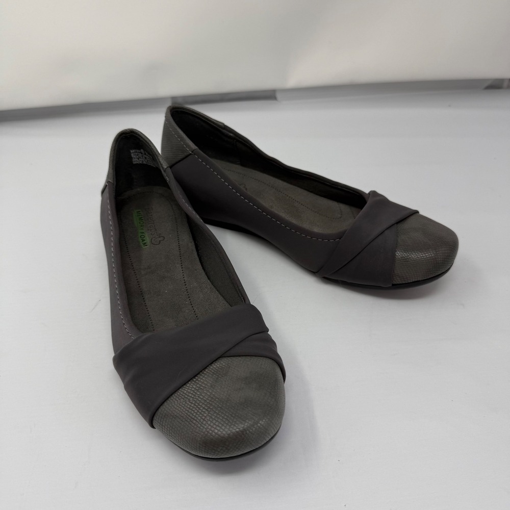 Baretraps  Grey Snakeskin Accent Memory Foam Comfort Ballet Flats Womens 6.5